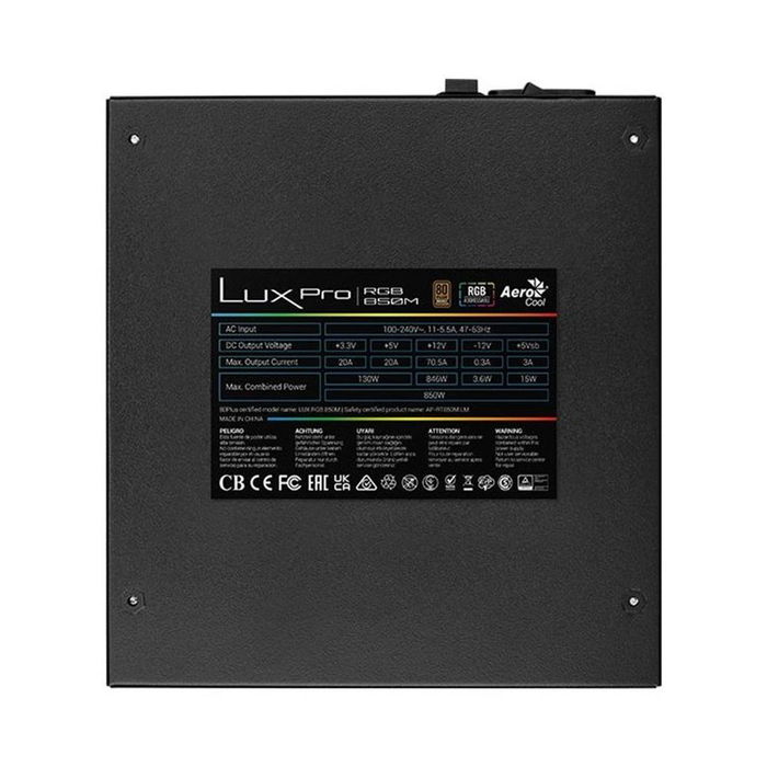 Aerocool Fuente de Alimentación LUXPRORGB850M 850W 80 PLUS Bronze RGB ATX Totalmente Modular para PC Color Negro Aerocool Fuente de Alimentación LUXPRORGB850M 850W 80 PLUS Bronze RGB ATX Totalmente Modular para PC Color Negro