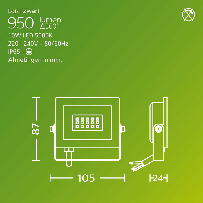 Philips Foco proyector Lois 10 W 5000 K 950 lm Negro