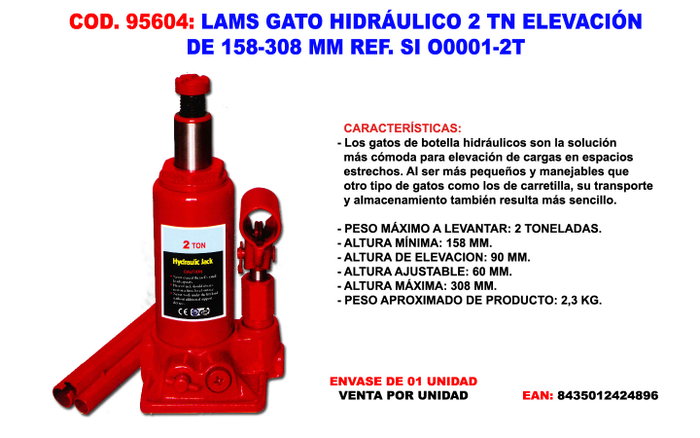 LAMS Gato Hidráulico 2 TN Elevación 158-308 mm LAMS Gato Hidráulico 2 TN Elevación 158-308 mm