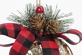 DKD Home Decor Bola Decoracion Navidad Ratan Natural Rojo Verde Negro 10 x 10 x 10 cm (6 Unidades)