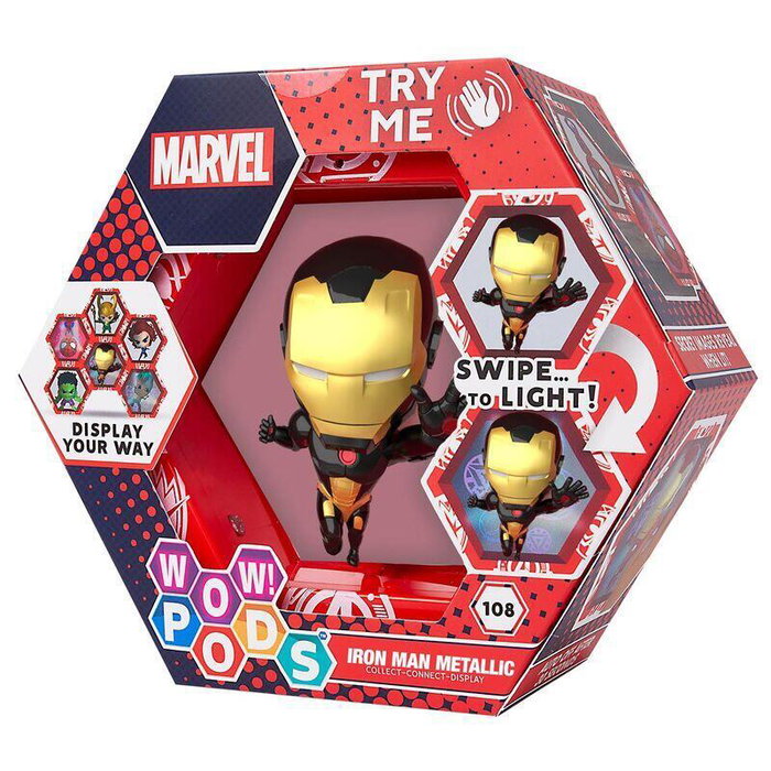 Wow Stuff Figura LED WOW! Pod Iron Man Gold Metallic Marvel - Coleccionable con Iluminación UV y Pegatinas