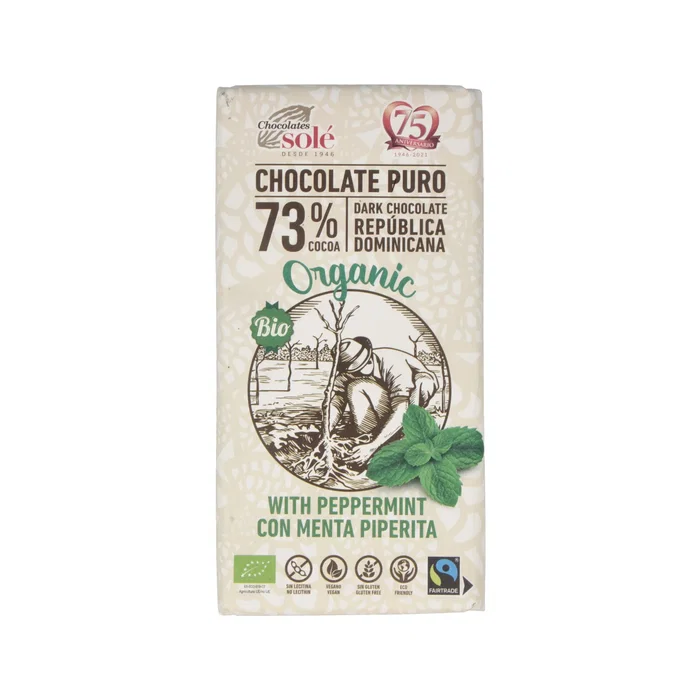 Chocolates Sole Chocolate Negro 73% Con Menta Eco, 100g
