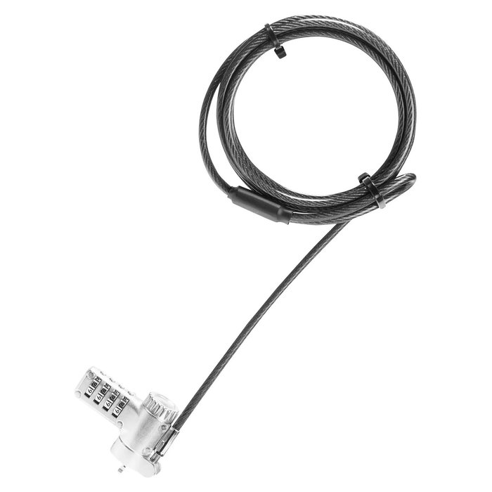DICOTA D32180 - Universal Security 3-in-1 Cable de Bloqueo para Portátil, 2 m, Cerradura con Combinación, Acero, Negro/Plata