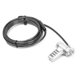 DICOTA D32180 - Universal Security 3-in-1 Cable de Bloqueo para Portátil, 2 m, Cerradura con Combinación, Acero, Negro/Plata