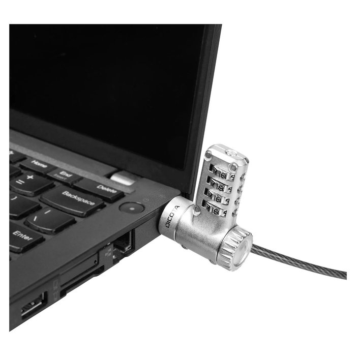 DICOTA D32180 - Universal Security 3-in-1 Cable de Bloqueo para Portátil, 2 m, Cerradura con Combinación, Acero, Negro/Plata