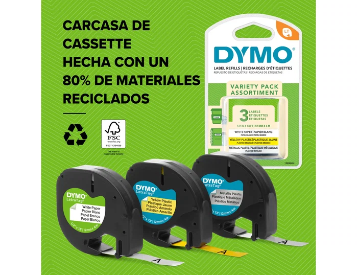 Dymo Cinta para Rotuladora LetraTag 12267 Negro sobre Transparente 12mm x 4m Dymo Cinta para Rotuladora LetraTag 12267 Negro sobre Transparente 12mm x 4m