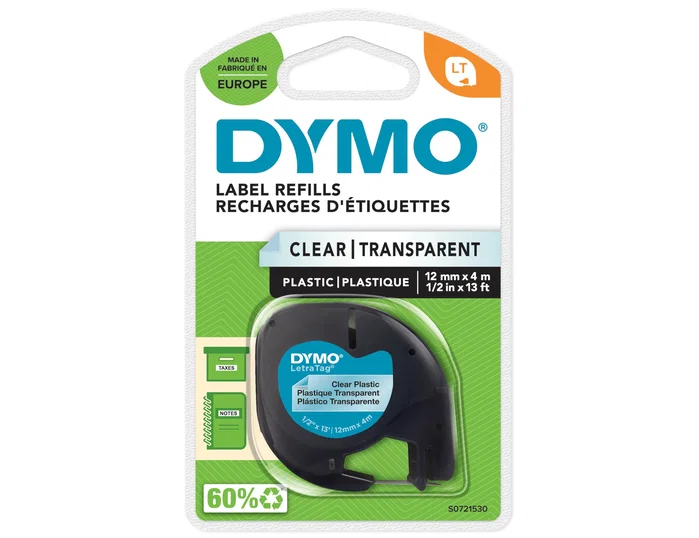 Dymo Cinta para Rotuladora LetraTag 12267 Negro sobre Transparente 12mm x 4m Dymo Cinta para Rotuladora LetraTag 12267 Negro sobre Transparente 12mm x 4m