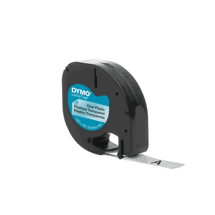 Dymo Cinta LetraTag 12mm x 4m Negro sobre Transparente