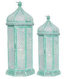 DKD Home Decor Farola Oriental Verde Metal 23 x 57 x 23 cm Set de 2