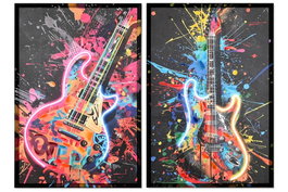 DKD Home Decor Cuadro LED Lienzo Guitarra (Pack de 2 unidades)