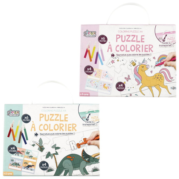 Jeux 2 momes Juego de 4 Puzzles para Colorear con Rotuladores y Pegatinas, a partir de 5 años