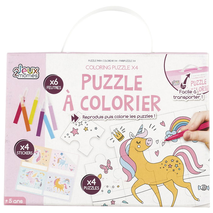 Jeux 2 momes Juego de 4 Puzzles para Colorear con Rotuladores y Pegatinas, a partir de 5 años