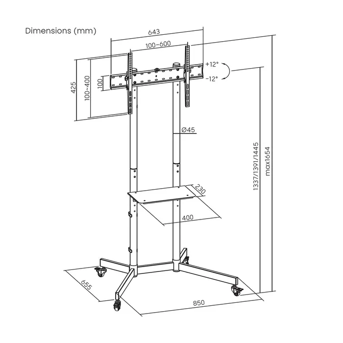 Aisens Soporte de Suelo Eco FT70TE-333 con Ruedas y Bandeja para DVD