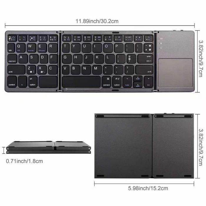 CoreParts Teclado Inalámbrico Plegable con Touchpad, Diseño US/English, Gris Oscuro