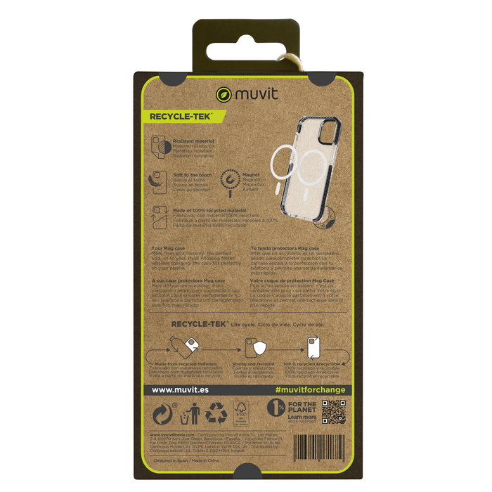 Muvit Funda Recycletek Shockproof para iPhone 15 de Material Reciclado y Reciclable