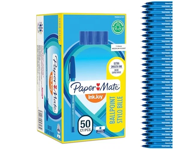 Paper Mate InkJoy 100 Bolígrafo Azul con Punta de 1 mm, Caja de 50 Unidades