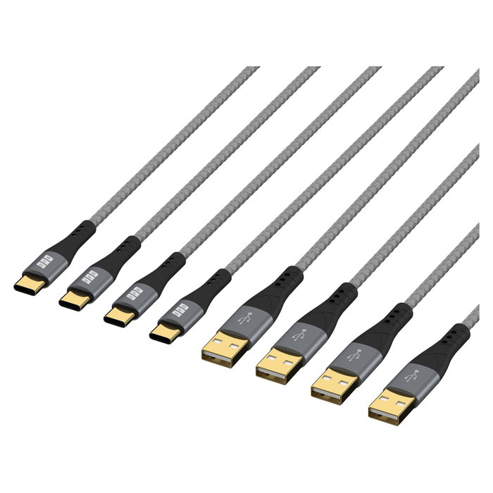 EFB Elektronik Set de 4 Cables USB-A a USB-C 60W QC 3A (0,5m, 1m, 2m, 3m) Gris/Negro