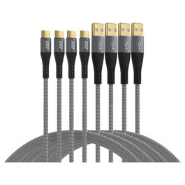 EFB Elektronik Set de 4 Cables USB-A a USB-C 60W QC 3A (0,5m, 1m, 2m, 3m) Gris/Negro