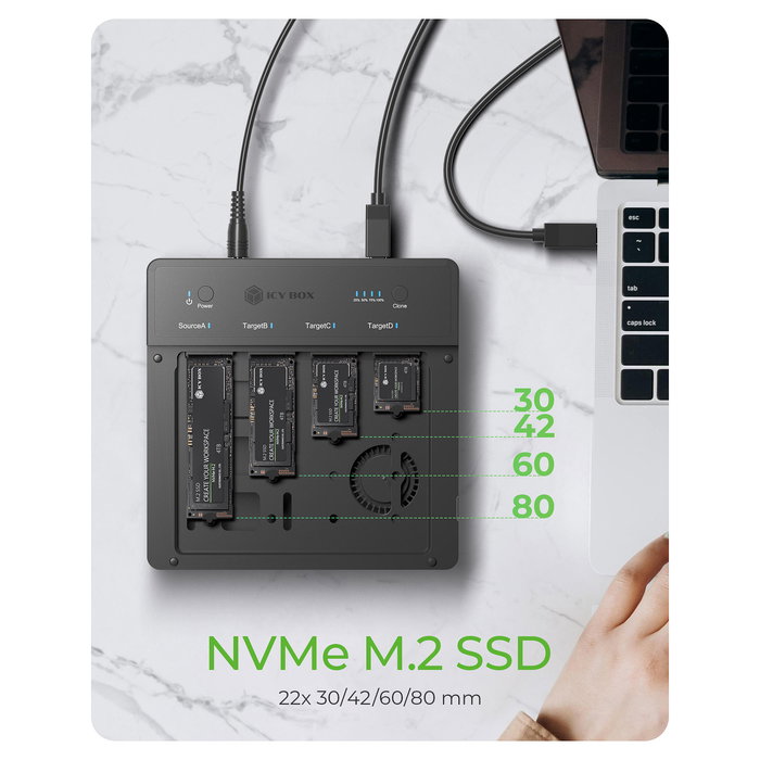 ICY BOX IB-4013MCL-C4 Docking Station con Clonador para 4 Unidades SSD M.2 NVMe PCIe, USB 4.0 40 Gbit/s, Aluminio Negro ICY BOX IB-4013MCL-C4 Docking Station con Clonador para 4 Unidades SSD M.2 NVMe PCIe, USB 4.0 40 Gbit/s, Aluminio Negro