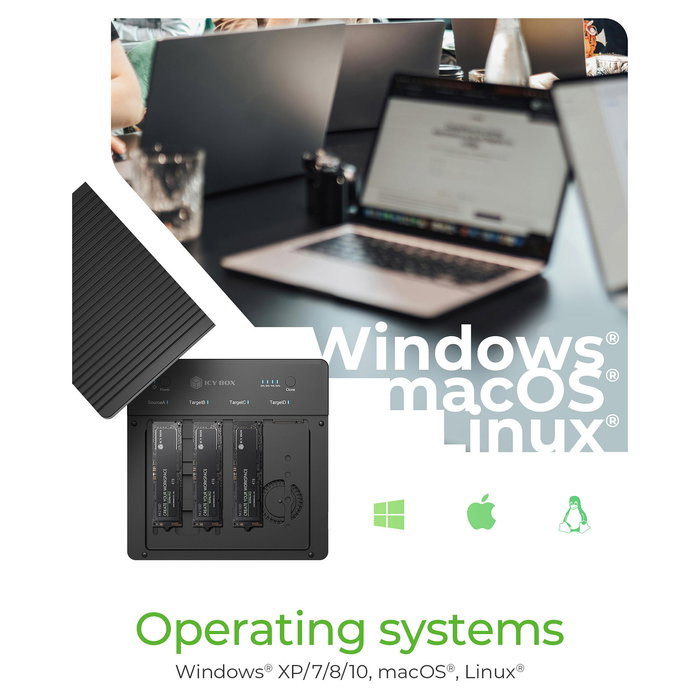ICY BOX IB-4013MCL-C4 Docking Station con Clonador para 4 Unidades SSD M.2 NVMe PCIe, USB 4.0 40 Gbit/s, Aluminio Negro ICY BOX IB-4013MCL-C4 Docking Station con Clonador para 4 Unidades SSD M.2 NVMe PCIe, USB 4.0 40 Gbit/s, Aluminio Negro