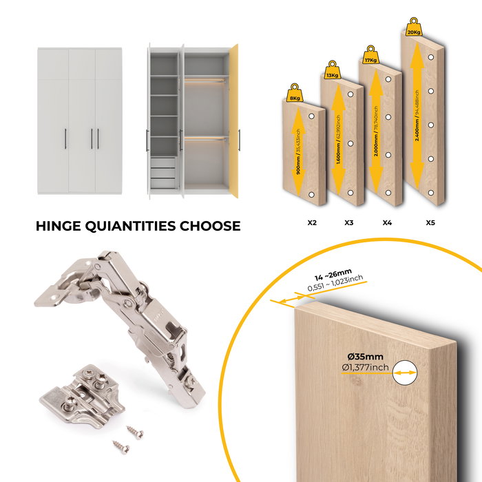 Emuca Lote de 10 bisagras rectas X91 apertura 165 grados con cierre suave y suplementos Euro, Altura 0, Acero, Niquelado