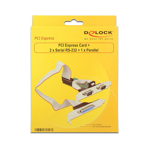 DeLOCK 89556 Tarjeta PCI Express x1, 2 Puertos Serie RS-232 + 1 Puerto Paralelo, Perfil Bajo, Chip ASIX AX99100, Compatible con Windows