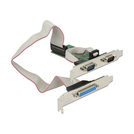 DeLOCK 89556 Tarjeta PCI Express x1, 2 Puertos Serie RS-232 + 1 Puerto Paralelo, Perfil Bajo, Chip ASIX AX99100, Compatible con Windows