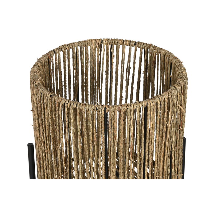 DKD Home Decor Set de 2 Maceteros de Metal y Fibra 24x24x77 Negro y Natural