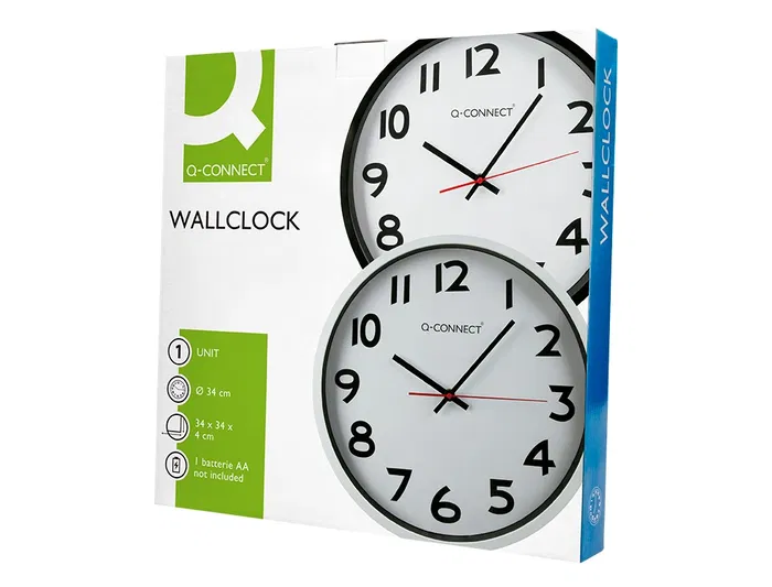 Reloj de Pared Q-connect Redondo Plástico Oficina 34 cm Marco Negro