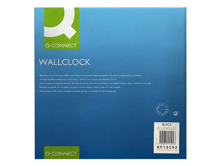 Reloj de Pared Q-connect Redondo Plástico Oficina 34 cm Marco Negro