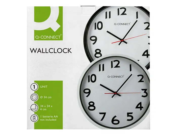 Reloj de Pared Q-connect Redondo Plástico Oficina 34 cm Marco Negro