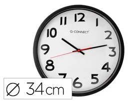 Reloj de Pared Q-connect Redondo Plástico Oficina 34 cm Marco Negro
