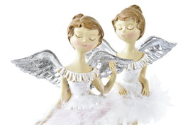 DKD Home Decor Figura Navidad Ángel Blanco Rosa Resina 9 x 17 x 11 cm (2 Unidades)