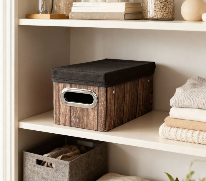 Inde Caja Multiusos de Cartón con Tela, Dimensiones 27.5 x 16.8 x 3.7 cm, Confortime (24 Unidades)