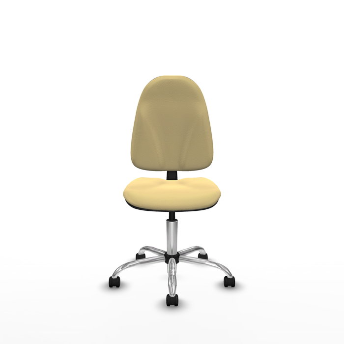 Silla de oficina Algarra con mecanismo Contacto permanente básico tapizada con Similpiel color Crema. Equipada con Base cromada, Sin brazos y Ruedas de nailon 50 mm