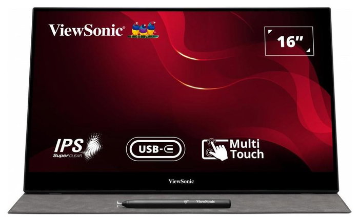 ViewSonic TD1655 Monitor Portátil Táctil 15.6 Pulgadas Full HD IPS USB-C y Mini HDMI, Negro/Plata