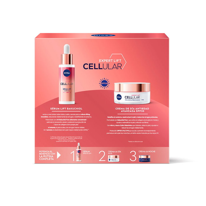 NIVEA Cellular Expert Lift - Sérum + Crema Día con Bakuchiol Efecto Lifting Facial, Cuello y Escote - Estuche 2 Piezas
