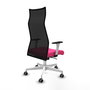 Sillón Albacete con mecanismo Sincro tapizada con Similpiel color Rosa y malla color Negro. Equipado con Base poliamida blanca, Brazos 1D y Ruedas 65 mm parqué