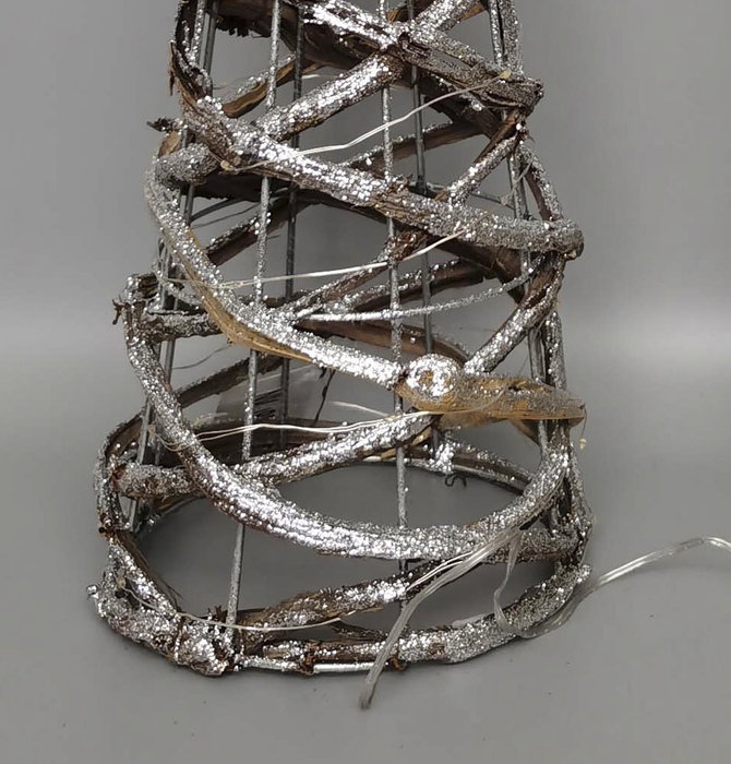 DKD Home Decor Cono Navidad Dorado Plateado Ratan Led 19 x 62 cm (2 Unidades)