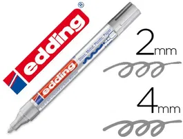 Edding Rotulador 750 Punta Fibra Plata Punta Redonda 2-4 mm Marcador Permanente Opaco