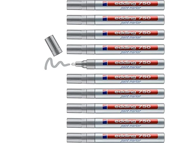 Edding Marcador Permanente 750 Tinta Opaca Plata (Set de 10)