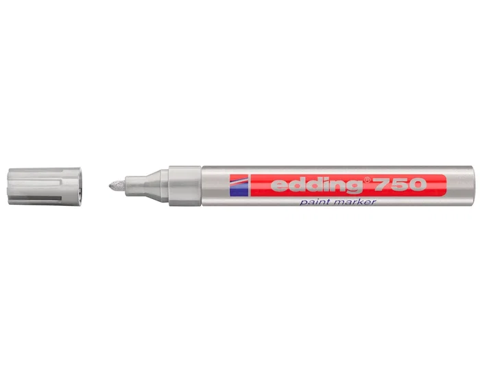 Edding Rotulador 750 Punta Fibra Plata Punta Redonda 2-4 mm Marcador Permanente Opaco