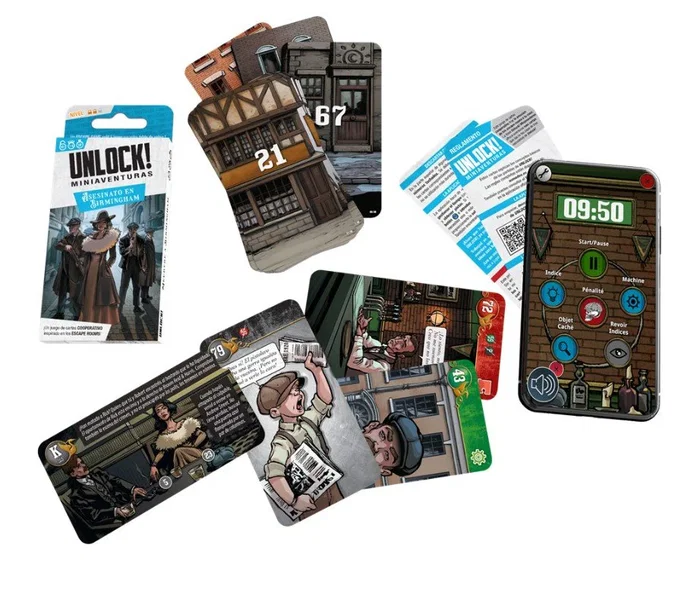 Asmodee Unlock! Miniaventuras - SCUNLSH09ES - Juego de cartas Asesinato en Birmingham, cooperativo, 1-6 jugadores, 30-45 min, +10 años, escape room en casa
