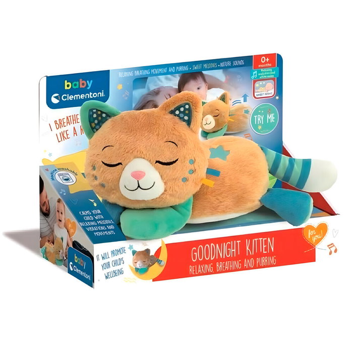 CLEMENTONI Peluche Gatito Ron Ron con Proyección de Aurora Boreal y Sonidos Relajantes