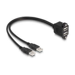 DeLOCK Cable USB 2.0 de 2 x USB Tipo-A macho a 2 x USB Tipo-A hembra con tuercas de rosca, 1 m, Negro