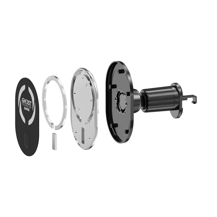 Celly GHOSTSUPERMAG Soporte para Coche con Cargador Inalámbrico para Smartphone, Soporte Pasivo para Rejilla de Ventilación, Negro