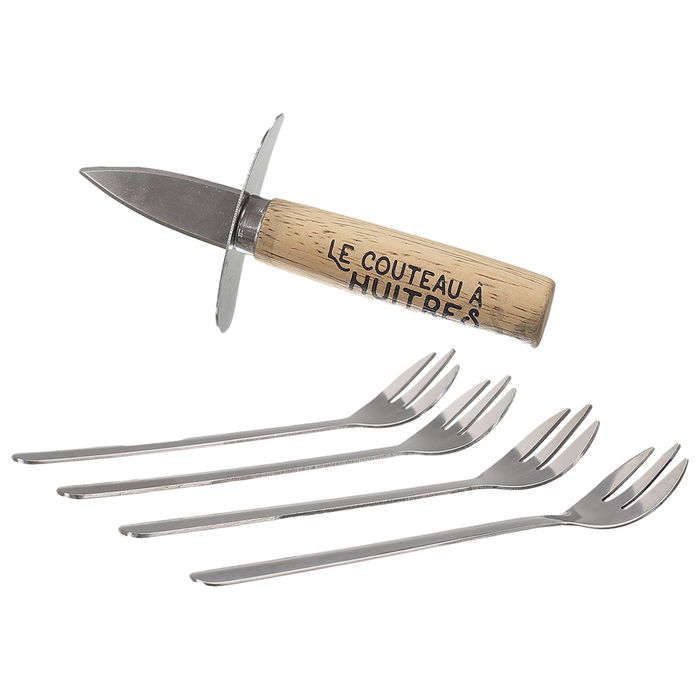 Cook Concept Table En Fête Kit 5 Piezas Para Ostras: Cuchillo y 5 Tenedores en Caja Elegante