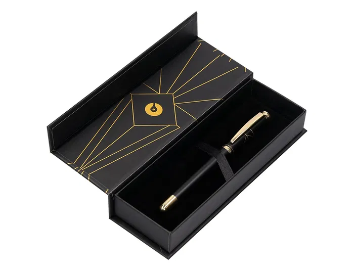 Belius Soiree Bolígrafo de Aluminio Negro y Dorado Tinta Azul Diseño Art Deco