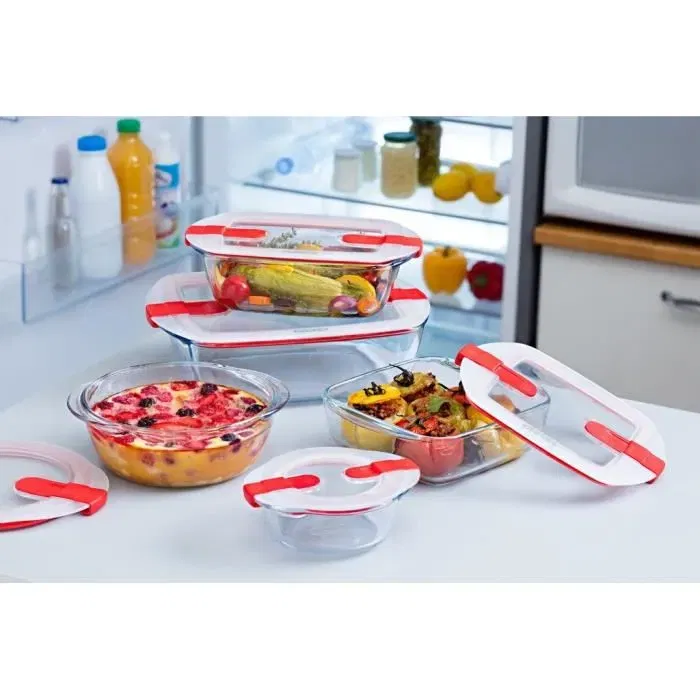 Pyrex AAAAY00560 Set de 5 Recipientes para Almacenar Cook & Heat Vidrio Tapa con Válvulas de Vapor Especial Microondas
