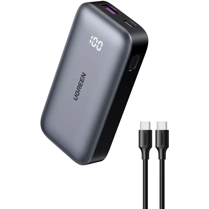Ugreen AABLL37904 Batería Externa Delgada 10000 mAh, Power Bank Compacto de Litio Gris para Móviles y Tablets